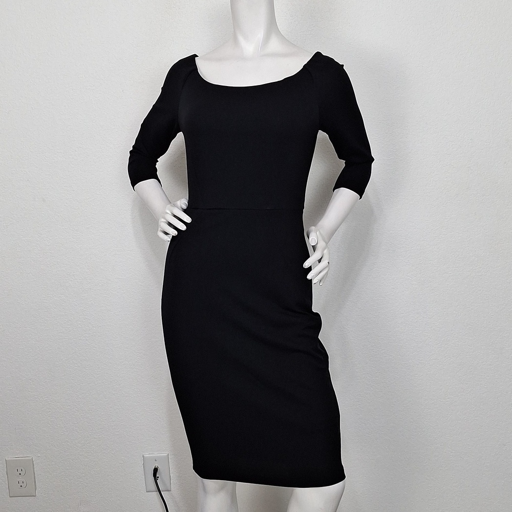 Lulus Black Minimalist Classic Capsule Wardrobe Fitted Midi Dress Size M